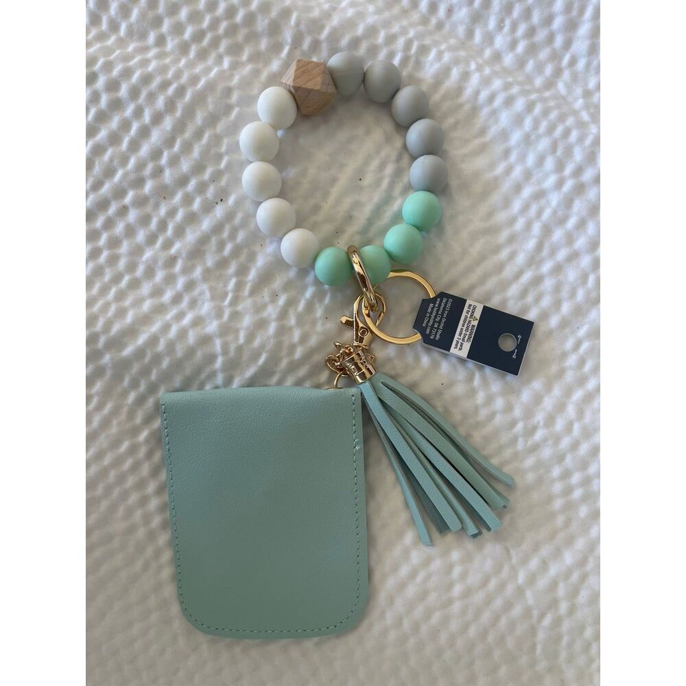 NWT Women's Car Key Ring Bracelet Blue Beaded Keychain Wallet Bag Charm - Picture 6 of 7